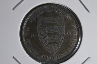 Монета 1/24 шиллинга 1888 года. Джерси. XF.