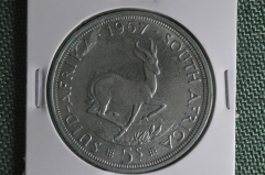 Монета 5 шиллингов 1957 года. Серебро. Антилопа. Южная Африка. aUNC.