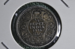 Монета 1/4 рупии 1916 года. Серебро. Индия. 