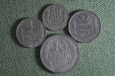 Набор 50 пара 1 - 2 - 10 динаров 1942-1943 год. Цинк. Оккупация. Сербия. XF.