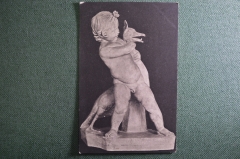 Открытка старинная "Мальчик и гусь. Статуя". Скульптура, музей. 