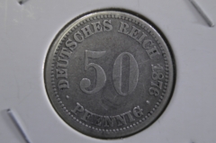 Монета 50 пфеннигов 1876 года. А. Серебро. Рейх. Германия. Империя.