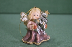 Фигурка, статуэтка "Ангел с елочкой". Новогодняя, Рождественская. Полистоун. 