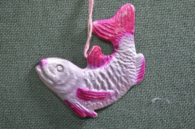 Елочная игрушка "Рыба, рыбка". Картонаж, фольга. Подвесная. #1