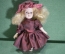 Кукла, куколка коллекционная, фарфоровая, в бордовом платье. Фарфор, ткань. Винтаж.