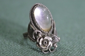 Кольцо, колечко. Скань, роза, прозрачный камень. Женское украшение, бижутерия. 