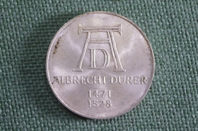 Монета 5 марок. Альбрехт Дюрер, Albrecht Durer 1471 - 1528. Серебро. ФРГ, 1971 год. Буква D. #4