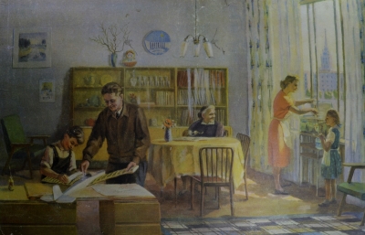 Советский плакат "В родной семье". Наглядное учебное пособие для 1 класса. 1965 г. СССР.
