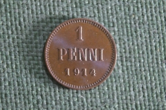Монета 1 пенни 1914 года. Финляндия. Российская Империя. UNC.