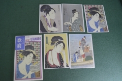 Набор открыток "Utamaro". Эротика. Ню. Набор 5 штук в футляре. Япония периода СССР.