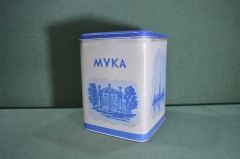 Банка "Мука", баночка жестяная для хранения. Завод эмалированной посуды, Ленинград. Жесть, эмаль.