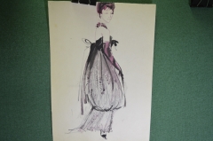 Рисунок "Эскизы платьев для журнала, мода". Бумага, карандаш, краска. #11