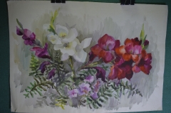 Картина, рисунок "Букет цветов". Бумага, акварель. #3