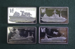 Монеты юбилейные "Военные корабли" (набор. 4 шт.). 5 квача. Флот, корабль. Малави, Malawi, 2005 год.