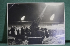 Фотография старинная "Ночная работа артиллерии". Вермахт, Вторая мировая война.