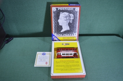 Модель машинка "Трамвай Черный Пенни 150 лет почтовой марке". Corgi. Коробка. Великобритания. 1989 