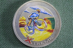 Жетон, медаль Xtreme, велосипедист. Андорра 2002 год. Andorra. Серебро. Экстремальные виды спорта.