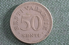 Монета 50 сенти, центов 1936 года, Эстония. Senti, Eesti Vabarik