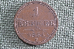 Монета 1 крейцер 1851 года, Австрия, буква B. Kreuzer. 