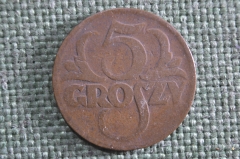 Монета 5 грошей 1925 года, Польша. Groszy, Rzeczpospolita Polska.