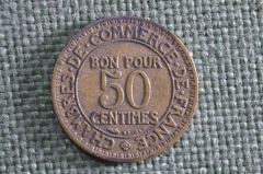 Монета 50 сантимов 1923 года, Франция. Bon pour, Centimrs, Commerce Industrie. 