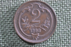 Монета 2 геллера 1893 года, Австрия. 