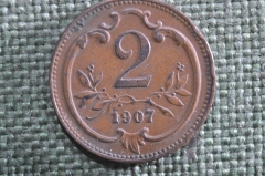 Монета 2 геллера 1907 года, Австрия. 
