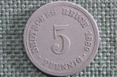 Монета 5 пфеннигов, пфеннингов 1889 года, Германская Империя. Pfennig, Deutsches Reich.