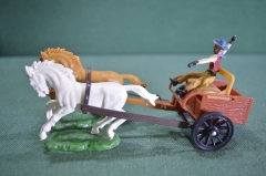 Повозка телега лошадь солдатик ковбои индейцы "Elastoline". Германия. 1970-е.