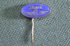 Знак значок "Ява Jawa". Мотоцикл. Тяжелый металл. Горячая эмаль. Синий. Чехословакия периода СССР.