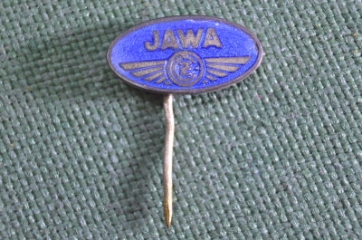 Знак значок "Ява Jawa". Мотоцикл. Тяжелый металл. Горячая эмаль. Синий. Чехословакия периода СССР.