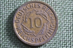 Монета 10 рейхспфеннигов, пфеннигов 1929 года A. Веймар, Веймарская Республика. Германия.