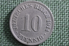 Монета 10 пфеннигов 1914 года, буквы A A. Deutsches Reich, Германская Империя.
