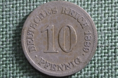 Монета 10 пфеннигов 1889 года, буквы E E. Deutsches Reich, Германская Империя.