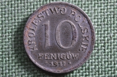 Монета 10 фенигов 1917 года. Буквы F F. 10 fenigow, Krolestwo Polskie. Немецкая оккупация, Польша.  