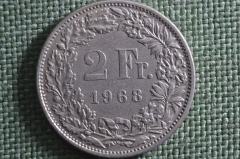 Монета 2 франка 1968 года. Швейцария. Helvetia.
