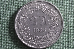 Монета 2 франка 1986 года. Буква B. Швейцария. Helvetia.