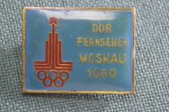 Знак, значок "Олимпиада 1980 года. Телевидение ГДР". DDR Fernsehen Moskau. Генеральный поставщик.