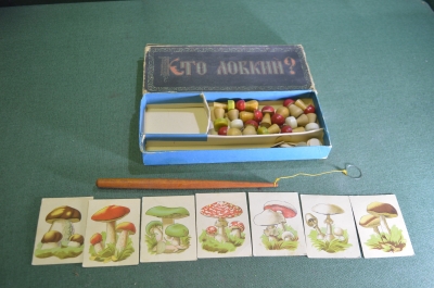 Игра настольная "Кто ловкий?". Оригинальная коробка. Грибы. СССР. 1952 год.