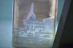 Фотография, негатив старинный, на стекле. Реклама пива, Бавария. Баварiя. Телеги, огромная бутылка.