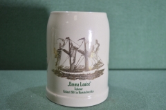 Кружка пивная керамическая на 0,5 литра. Jever, парусник Emma Louise. Керамика, Германия.