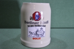 Кружка пивная керамическая на 0,5 л. Berliner Kindl. Повозка, почтовая карета. Керамика, Германия.