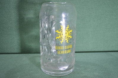 Кружка пивная стеклянная. Большая, на 1 литр. Sonnenbrau Schongau. Стекло. Германия.