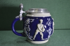 Кружка пивная футбольного фаната, с крышкой. Футбол, футболист. Керамика, Германия. #3