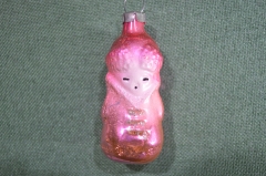 Елочная игрушка "Мальчик в шапке". Розовый. Стекло, подвес. 