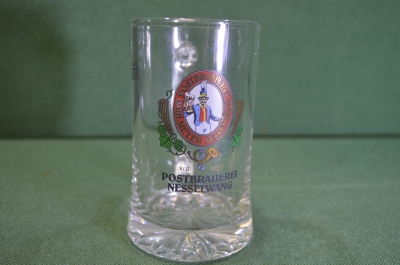Кружка пивная стеклянная. Пиво Postbrauerei Nesselwang. Объем 0,2 литра. Германия.