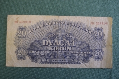 Бона, банкнота 20 крон, Dvacat korun. 1944 год, Чехословакия.