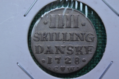 4 скиллинга 1728 Дания, Фредерик 4, серебро, отличное состояние