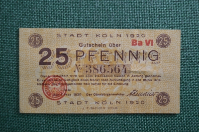 Нотгельд 25 пфеннигов 1920 Кёльн, Германия