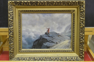 Картина "На краю скалы". Автор неизвестен. Холст, масло.